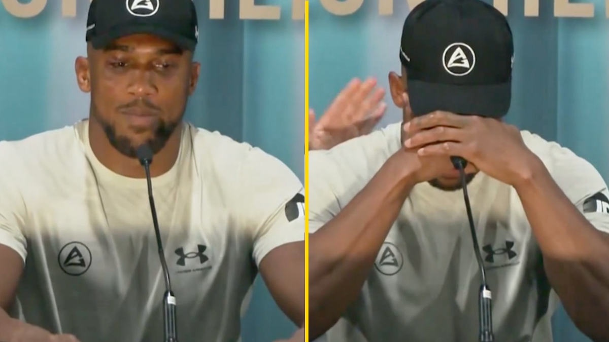 Sad Joshua Anthony Joshua breaks down in tears during emotional post-fight press ...