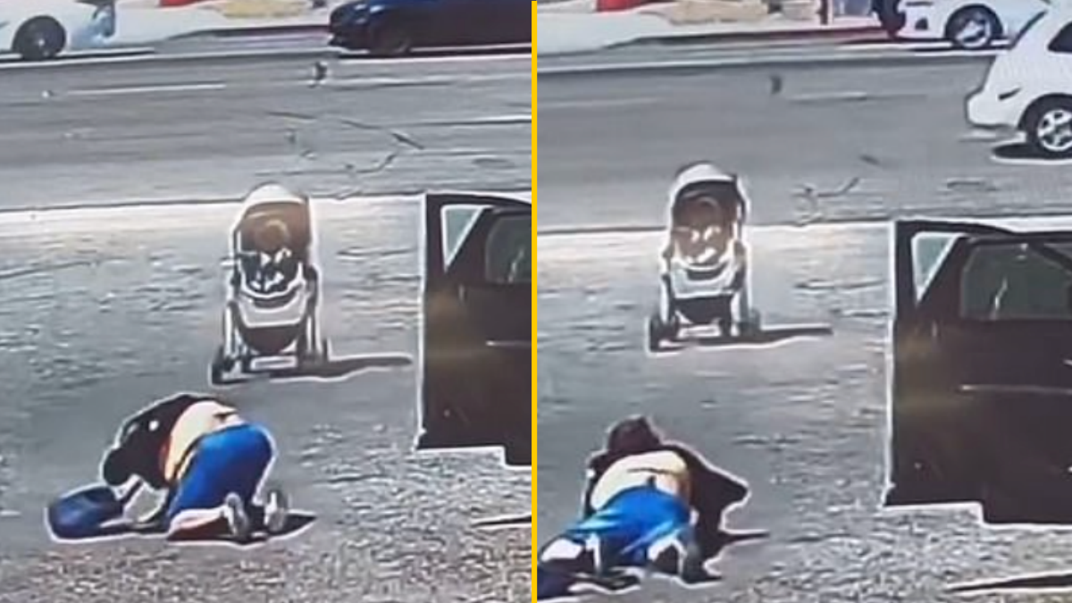 Heart-stopping moment stroller with baby in it rolls towards highway ...